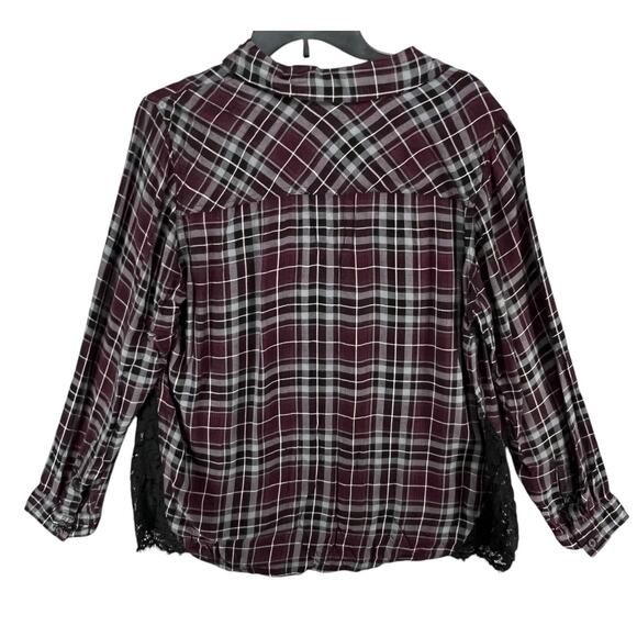 Torrid Camp Shirt Womens 1X Burgundy Gray Black Plaid Lace Button Up Soft Grunge - Picture 6 of 16
